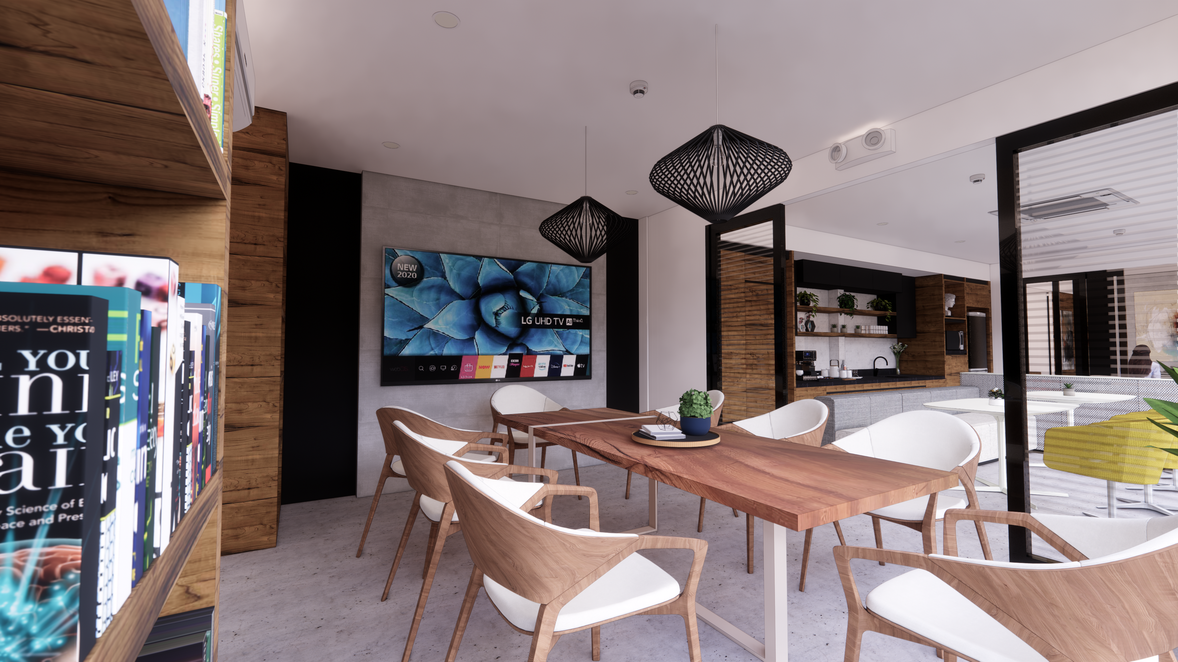 Meeting room with display and library